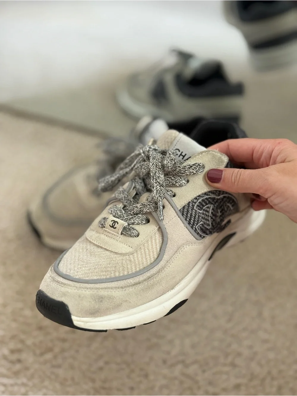 CHANEL Sneaker Gray Tweed Low Top 38